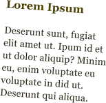 Lorem Ipsum  Deserunt sunt, fugiat elit amet ut. Ipum id et ut dolor aliquip? Minim eu, enim voluptate eu voluptate in did ut. Deserunt qui aliqua.
